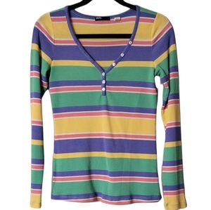 BDG Urban Outfitters Thermal Multi-Colored Top Sz Med Pu…